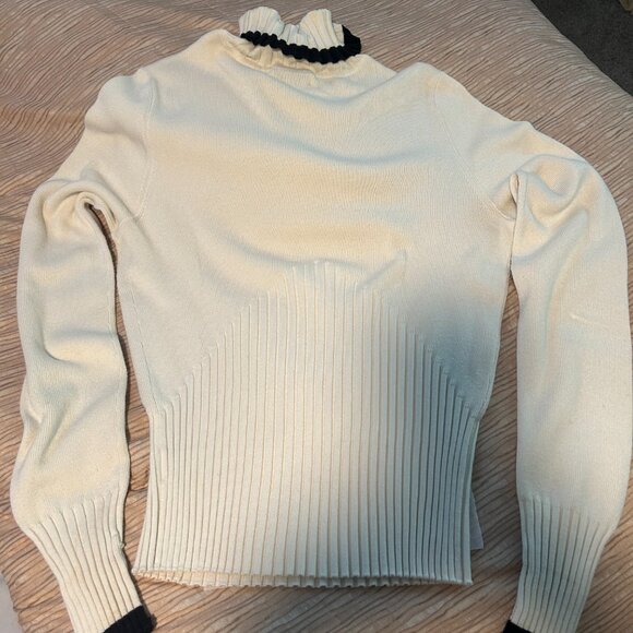 White with black trim turtleneck sweater - Picture 3 of 4